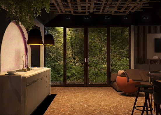 Chocolate Living Room Design Rendering