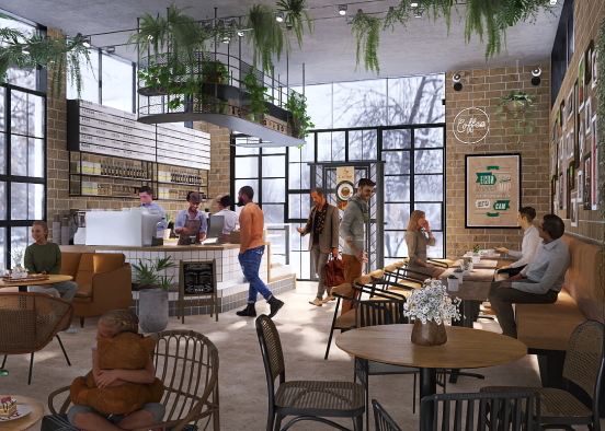 Industrial style cafe Design Rendering