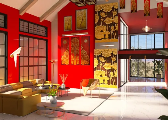 Asian Living Room Design Rendering