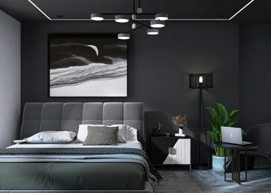 INDUSTRIAL DARK MODERN BED-ROOM  Design Rendering