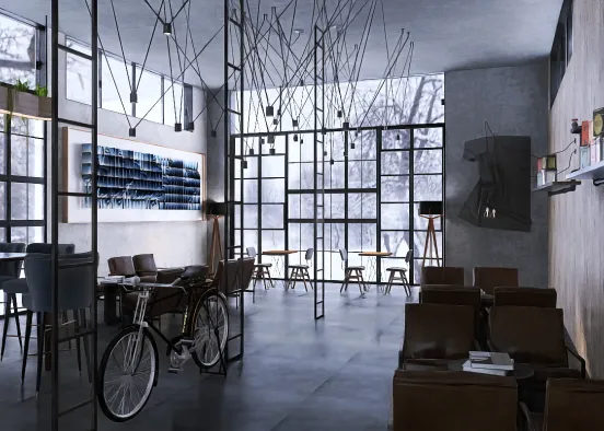Industrial cafe Design Rendering