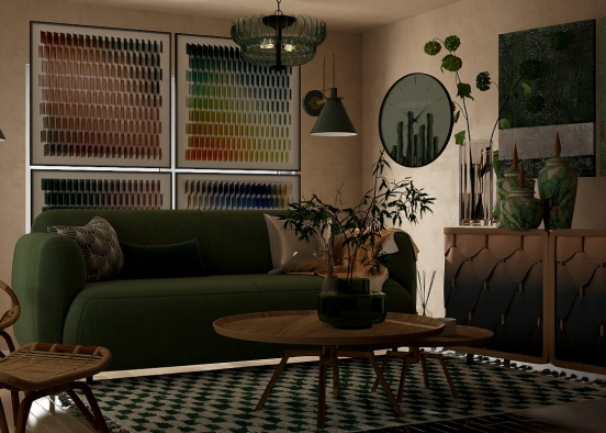 Cozy Green Living Room Design Rendering