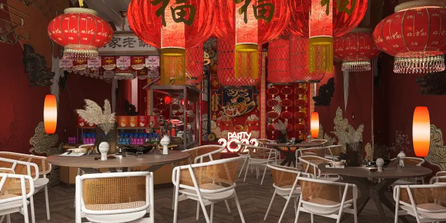 Restaurant Decorated For The Chinese New Year Celebration
