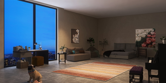 light brown room with pug