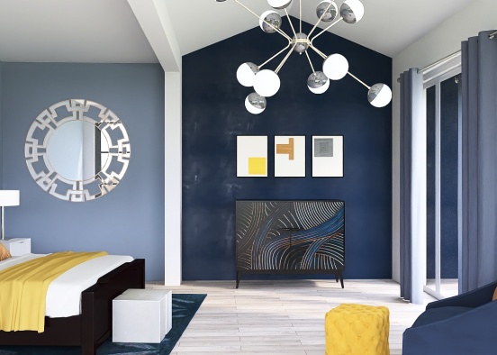 blue room with citrus & silver accents Design Rendering