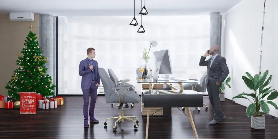 two men in suits are standing in a room 