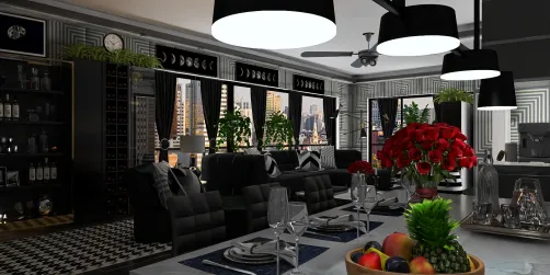 Open Concept 
Living room and Kitchen 🤍🖤