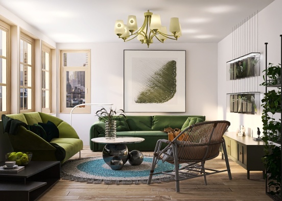 Greenish living room idea 💡 Design Rendering