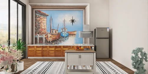 framed art mural coastal kitchen