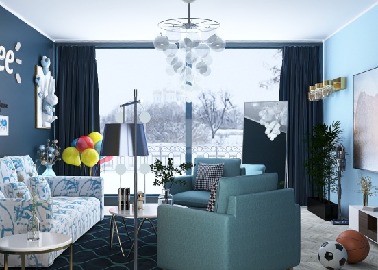 Blue Living Room Design Rendering