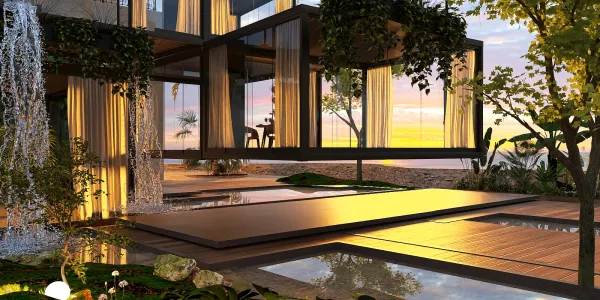 modern outdoor patio design featuring scenic views and natural elements optimized for relaxation and entertainment using Homestyler's real-time 3D rendering feature