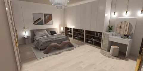 cozy bedroom design featuring a modern bed arrangement with elegant furniture layout, showcasing a minimalist style and enhancing personal comfort, utilizing Homestyler's real-time 3D rendering feature.