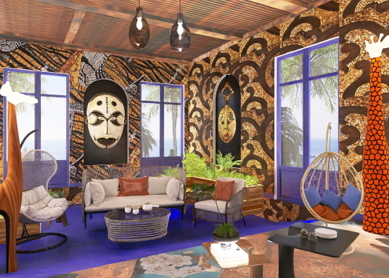 Modern African Living room  Design Rendering