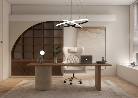 Cozy office in beige style  Design Rendering