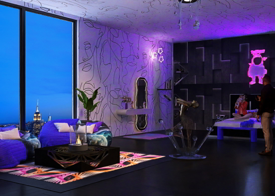 Cyberpunk Inspired Bedroom Design Rendering
