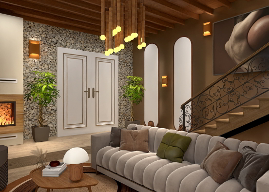 Brown living room  Design Rendering