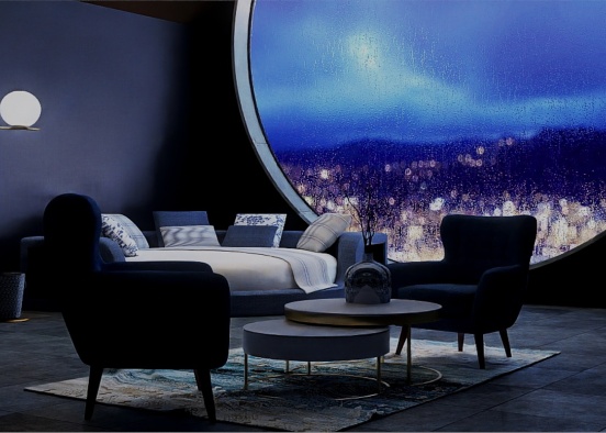Gothic blue bedroom Design Rendering
