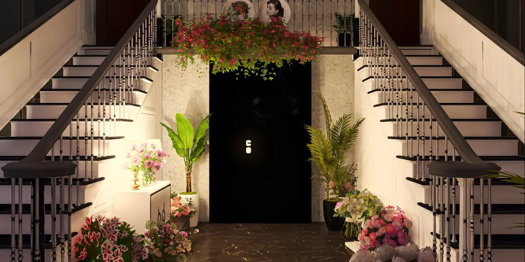 a doorway leading to a room with a bunch of flowers 