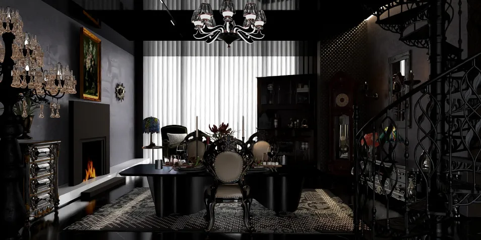 luxurious dining room design featuring elegant furniture arrangement in a sophisticated style, showcasing the real-time 3D rendering capabilities of Homestyler.