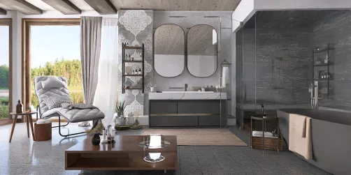 Stylish bathroom with sauna 🤎🤍🖤