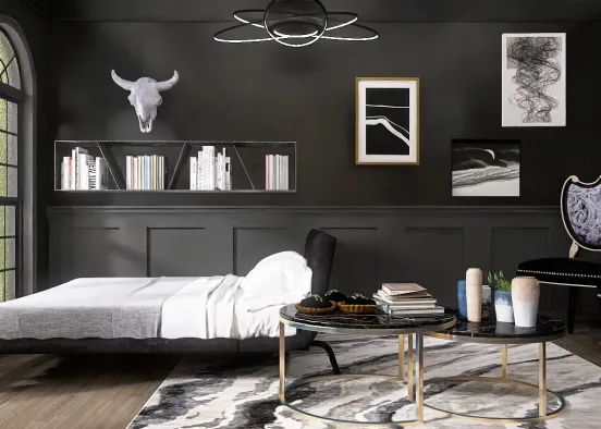 Dark an moody interior design bedroom Design Rendering