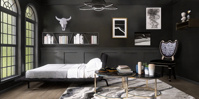 Dark an moody interior design bedroom