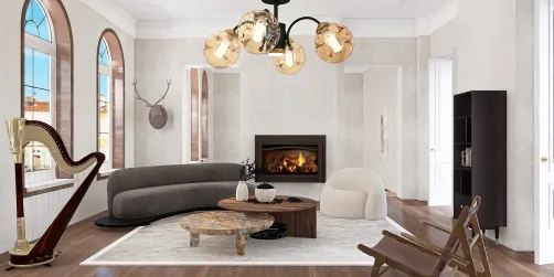 conceptual living room, listening the harp 
