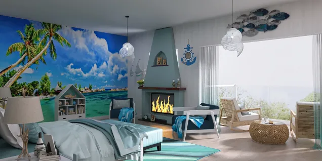 Coastal-Themed Bedroom.  Boutique Hotel