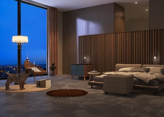 A luxury Hotel room For humans and Pets Design Rendering