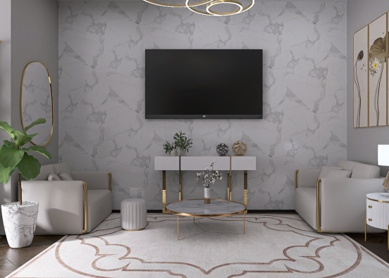 Marble gold living room Design Rendering