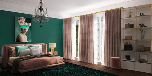 Teal and dusty rose bedroom ￼