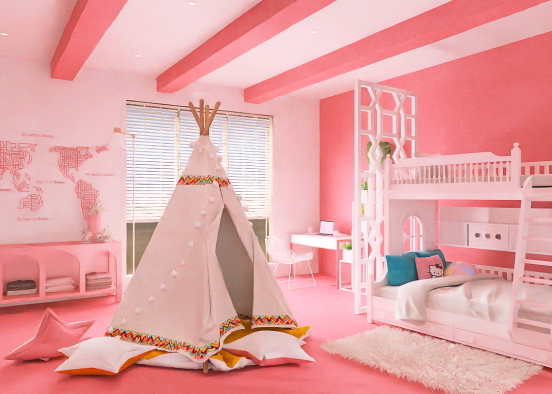 Children's room for two girls in pink  Design Rendering