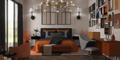 Electric orange bedroom 