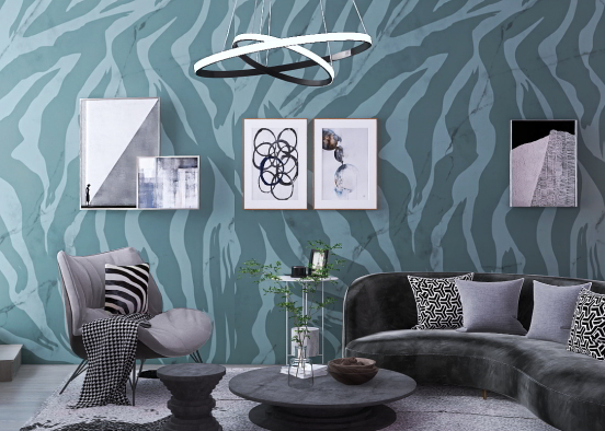 green and grey living room  Design Rendering