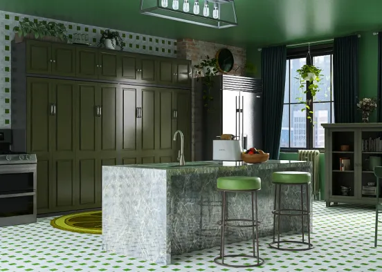 Green Kitchen  Design Rendering