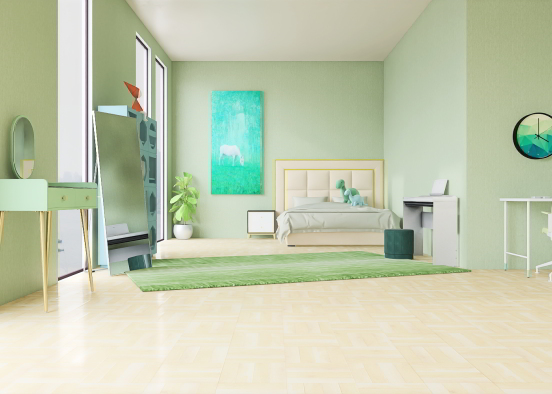 Green bed room Design Rendering