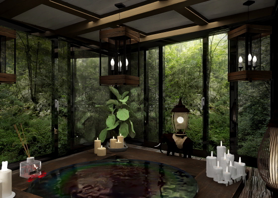 floor to ceiling window japonese onsen  Design Rendering