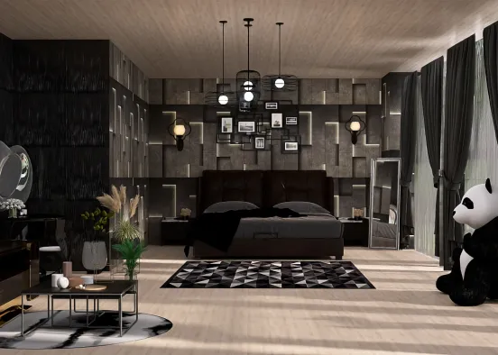 Black themed bedroom Design Rendering