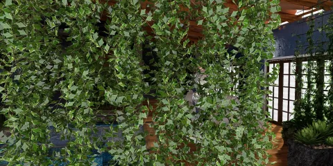 lush greenery cascading down a decorative wall design, enhancing the natural ambiance of an indoor space, featuring indoor plant decor for improved air quality, utilizing Homestyler's real-time 3D rendering functionality.
