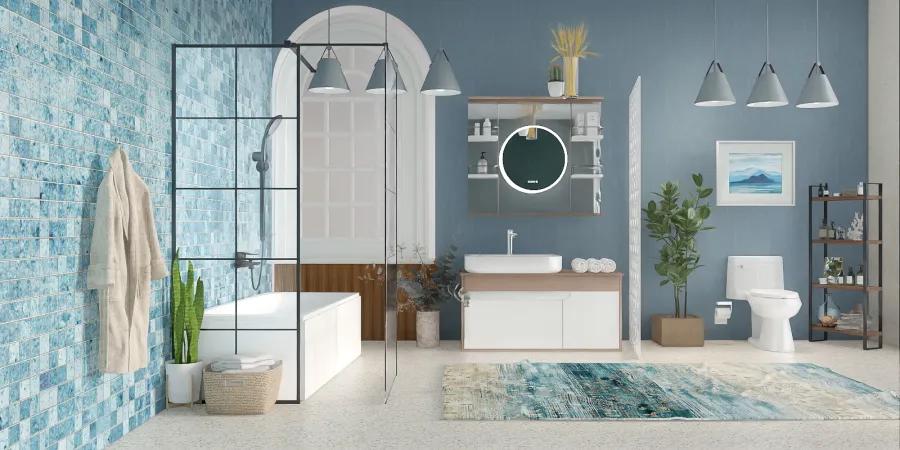 a bathroom with a mirror, a sink, and a tub 