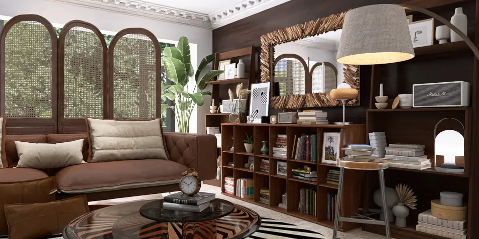 cozy living room design showcasing furniture arrangement in a modern style, featuring a realistic 3D render with Homestyler's real-time rendering functionality