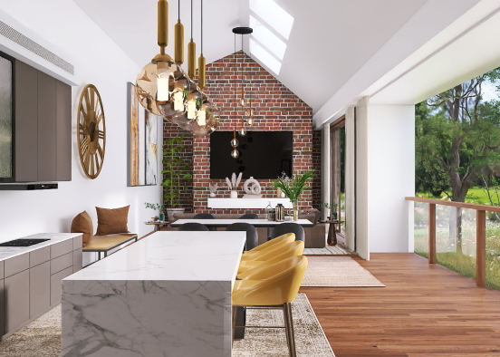 Earth toned modern kitchen in living Design Rendering
