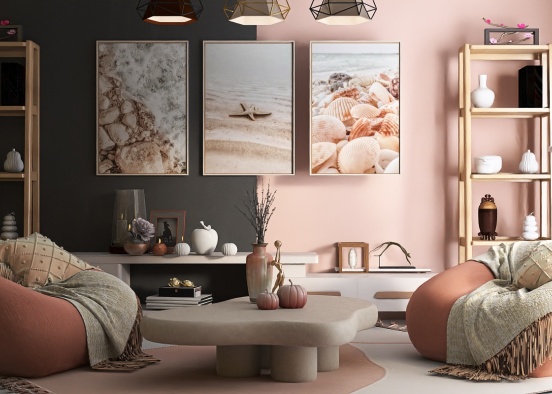 calm peach living room Design Rendering