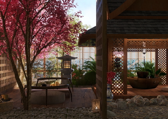 Zen Garden and Tea Room Design Rendering