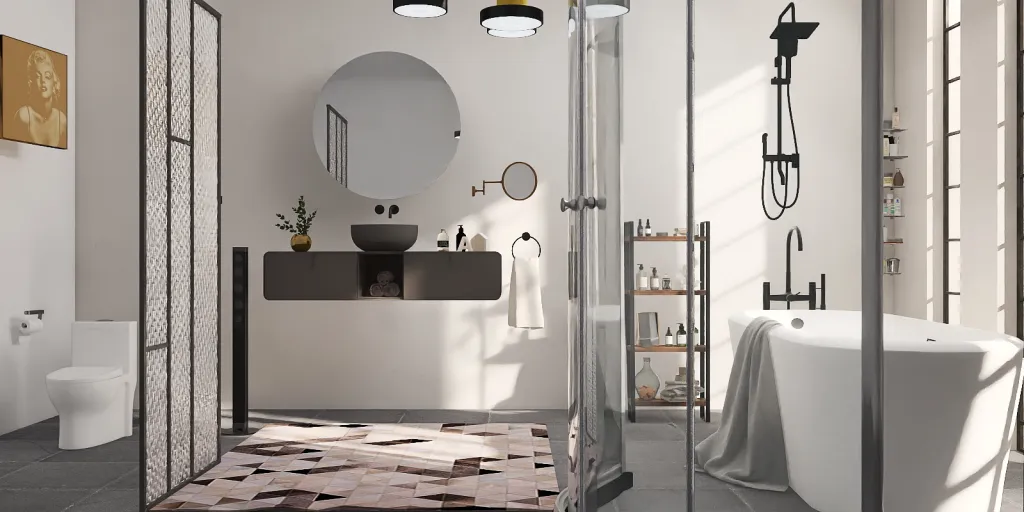 a white bathroom with a white rug and a white wall 