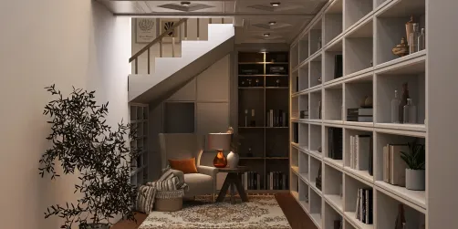 cozy reading nook with bookshelves organizing space and warm lighting creating an inviting atmosphere for interior design enhancement using Homestyler's real-time 3D rendering feature