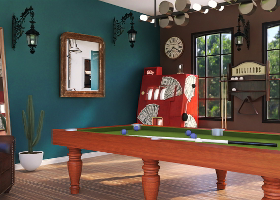 Vintage room with billiard  Design Rendering