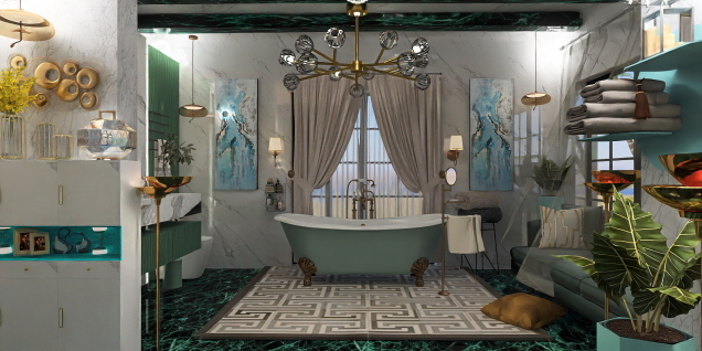 Cozy turquoise bathroom 