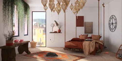 Reddish-orange bedroom