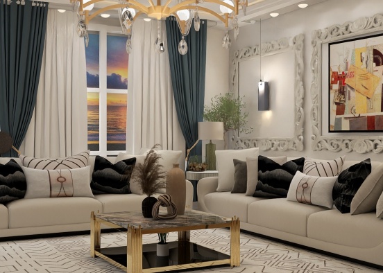Gorgeous cream color living room ✨✨🤍🍂🍂 Design Rendering